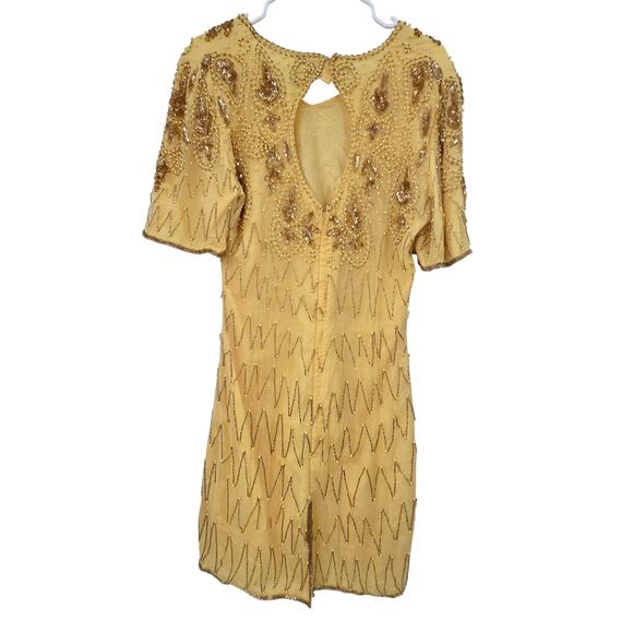 VTG MARK & JOHN BY GOPAL SILK BEADED FLAPPER CREW NECK SHORT SLEEVE MIDI DRESS - Picture 2 of 9